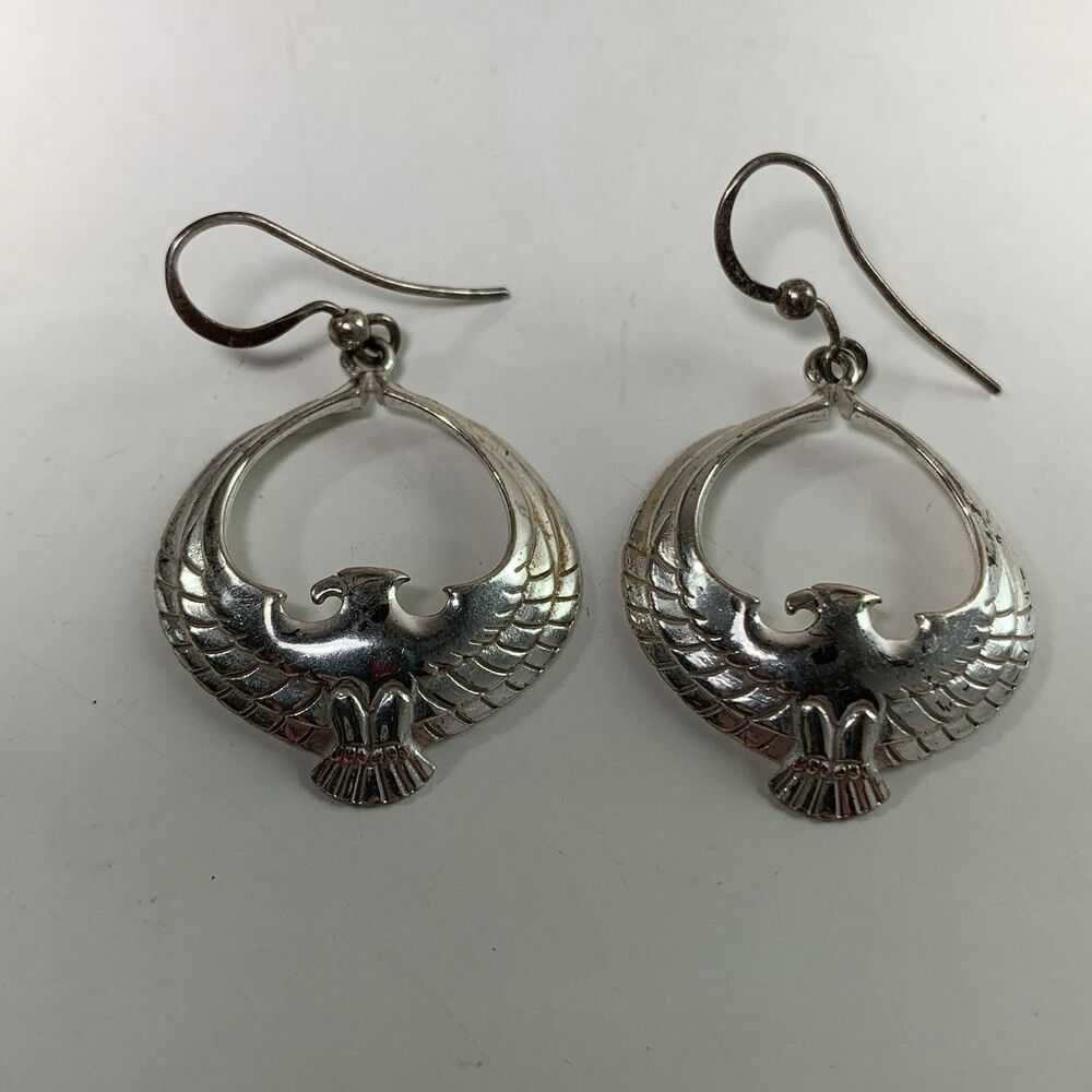 925 Sterling Silver Hoop Eagle Phoenix Earrings Fine Jewelry Southwestern